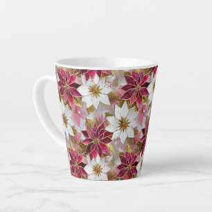 White Gold Burgundy Pink Christmas Poinsettias Latte Mug