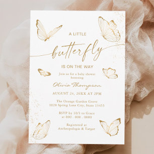 White Gold Butterfly Baby Shower Invitation
