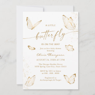 White Gold Butterfly Baby Shower Invitation