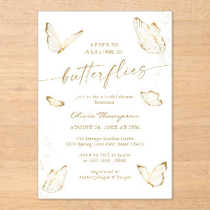 White Gold Butterfly Bridal Shower Acrylic Invitations