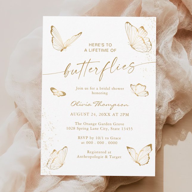 White Gold Butterfly Bridal Shower Invitation (Creator Uploaded)