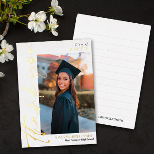 White Gold Calligraphy Photo Graduation Thank You