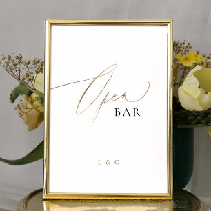 White Gold Calligraphy Wedding OPEN Bar Sign Table Number
