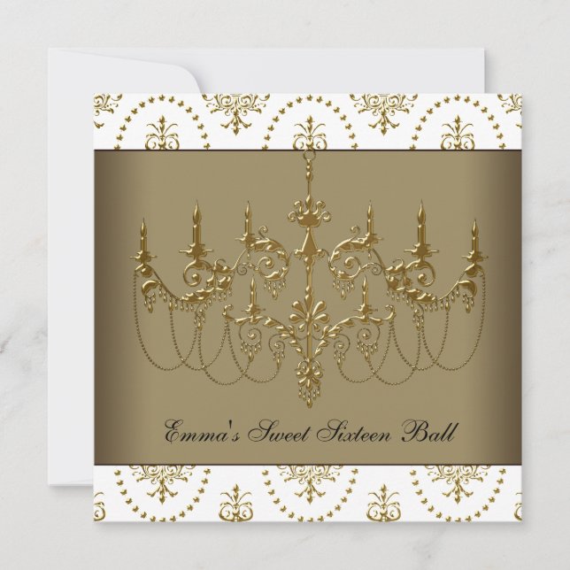 White Gold Chandelier Classy Sweet Sixteen Ball Invitation (Front)