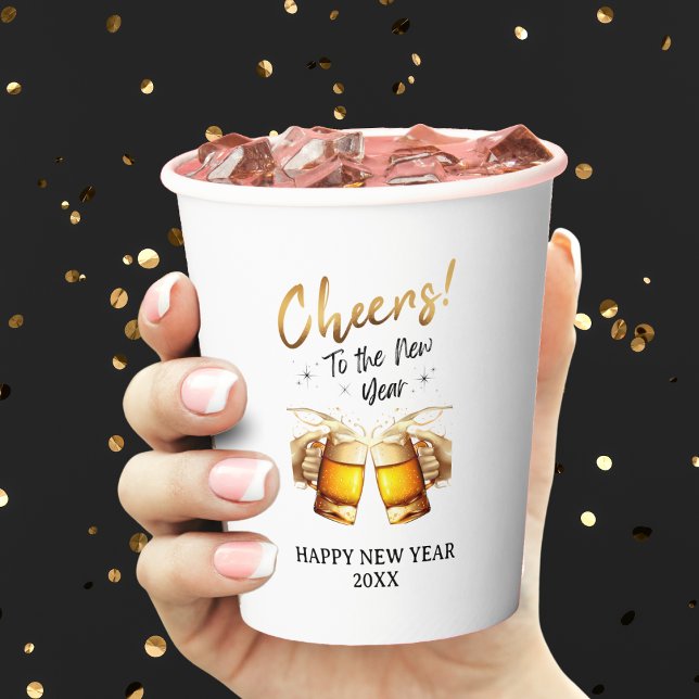 White & Gold Cheers to New Years Eve Party 2024 Paper Cups (White & Gold Cheers to New Years Eve Party 2024 Paper Cups)
