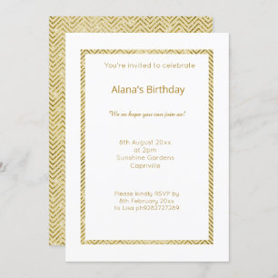WHITE GOLD CHEVRON TRIM  ALL OCASSION INVITATION