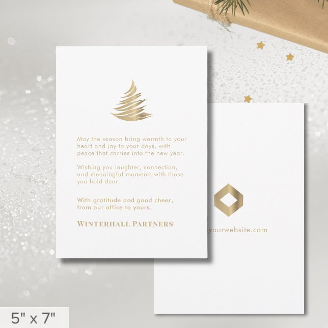 White Gold Christmas Tree Business Logo  Holiday Card (Creator Uploaded)