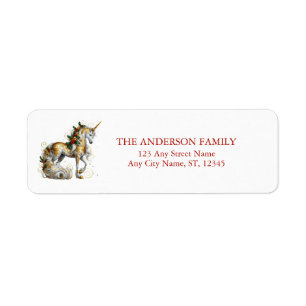 White & Gold Christmas Unicorn Return Address Label