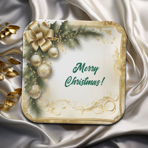 White Gold Christmas Vintage Paper Plate