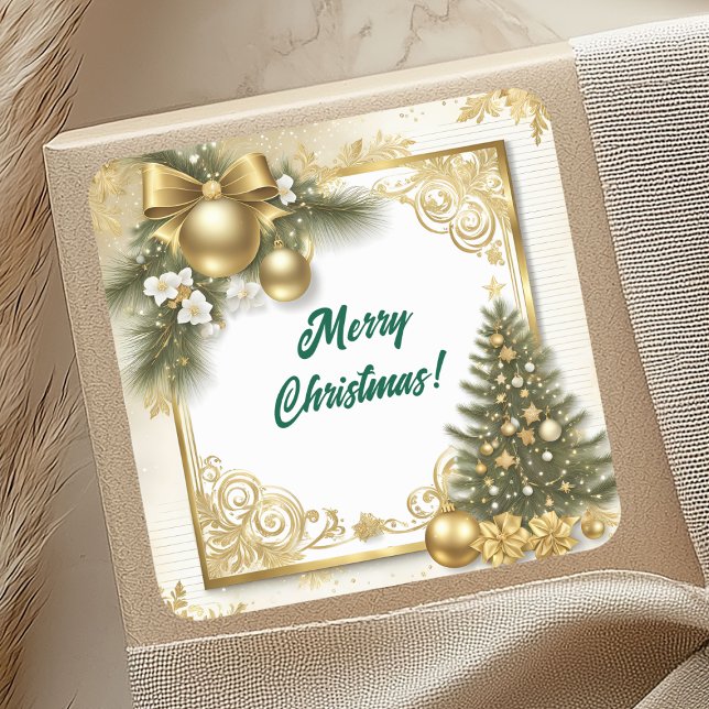 White Gold Christmas Vintage Square Sticker (Creator Uploaded)