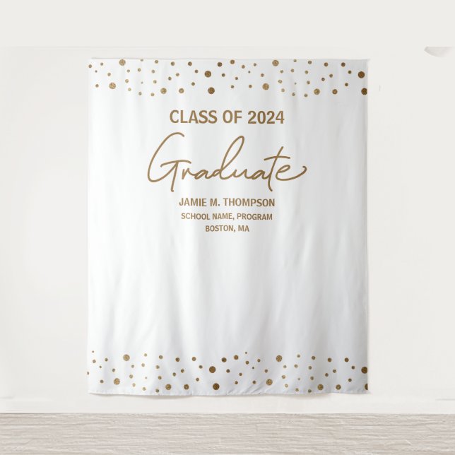 White Gold Class of 2024 backdrop graduation Tapestry (Front)