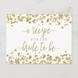 White & Gold Confetti Bridal Shower Recipe Card