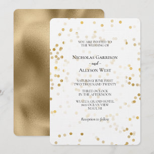 White Gold Confetti Dots Wedding Invitation