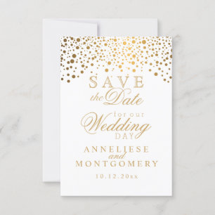 White & Gold Confetti & Glitter Save the Date