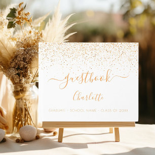White gold confetti monogram graduation party guest book