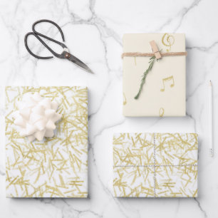 White Gold Confetti Music Notes Birthday Wrapping Paper Sheet