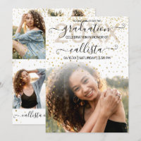 White Gold Confetti Photo Collage Graduation