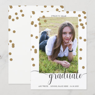 White Gold Confetti Photo Graduation Announcement