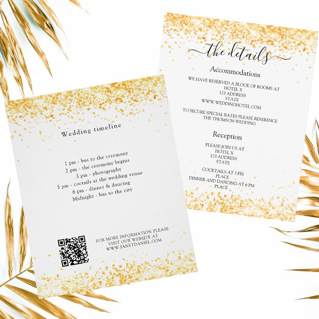 White gold confetti wedding program details QR (Creator Uploaded)