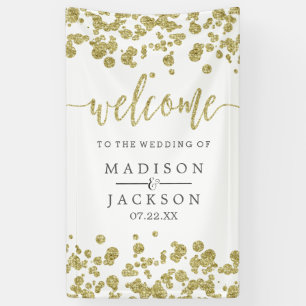 White & Gold Confetti Wedding Welcome Banner