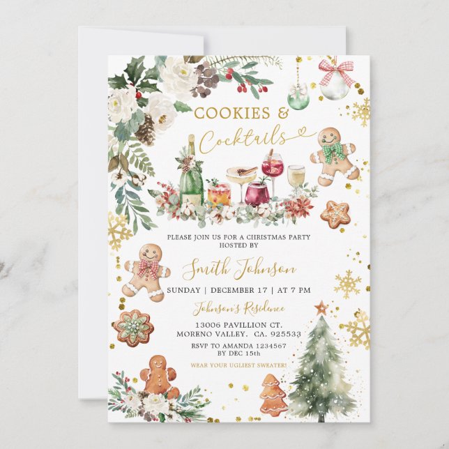 White Gold Cookie Cocktail Christmas Holiday Party Invitation (Front)