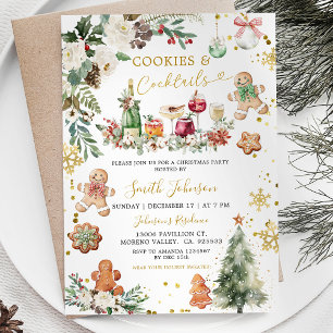 White Gold Cookie Cocktail Christmas Holiday Party Invitation