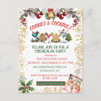 White & Gold Cookies & cocktails Holiday  Postcard
