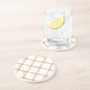 White Gold Cream Stripes Squares Coaster
