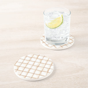 White Gold Cream Stripes Squares Coaster