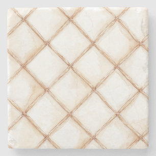 White Gold Cream Stripes Squares Stone Coaster