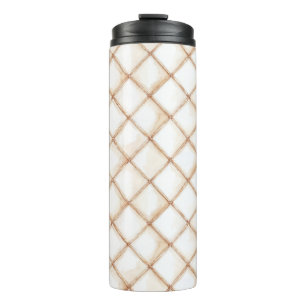 White Gold Cream Stripes Squares Thermal Tumbler