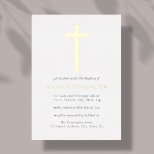 White & Gold Cross Baptism Foil Invitation