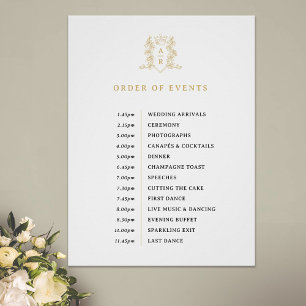 White gold crown monogram order of events wedding poster