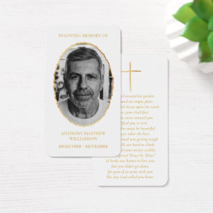 White & Gold Custom Photo Memorial Cards