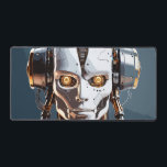 White Gold Cyborg Android Face Sci-Fi Desk Mat<br><div class="desc">Elevate your gaming battle station or professional workspace with this spectacular, premium desk mat. Featuring a striking, highly detailed illustration of a futuristic android, this horizontal artwork perfectly captures the essence of advanced artificial intelligence. The sleek white ceramic-like armor beautifully contrasts with the intricate, glowing gold mechanical elements hidden beneath,...</div>