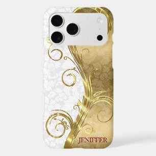 White Gold Damask Gold Swirls