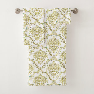 White Gold Damask Towel Set