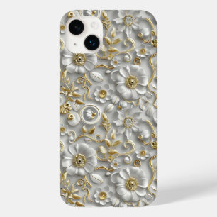 White Gold Decorative 3D Flora Floral  Case-Mate iPhone 14 Plus Case