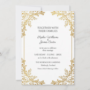 White Gold Delicate Vine Wedding Invitation