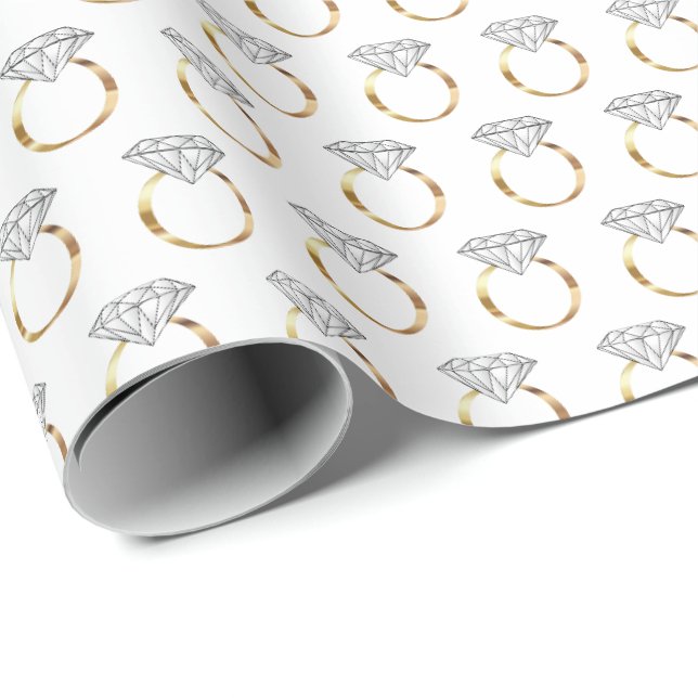 White Gold Diamond Engagement Wedding Ring Pattern Wrapping Paper (Roll Corner)