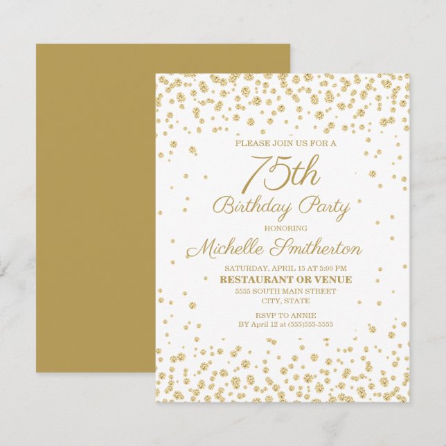 White Gold Diamond Glitter Women's 75th Birthday Card (Front/Back)
