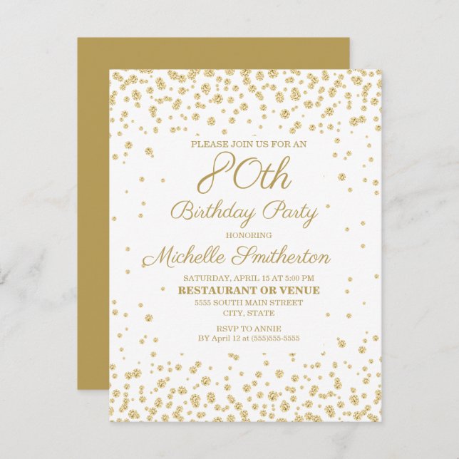 White Gold Diamond Glitter Women's 80th Birthday Card (Front/Back)