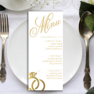 White & Gold Diamond Ring Wedding Reception Menu