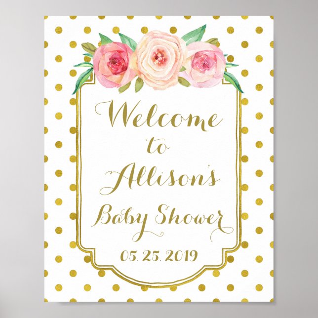 White Gold Dots Custom Welcome Sign (Front)