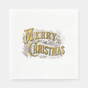 White Gold Elegant Merry Christmas Rustic Vintage  Napkin