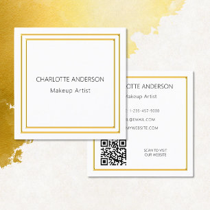 White gold elegant minimalist QR code Square Business Card