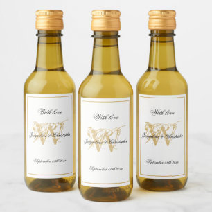 White & Gold Elegant Monogram Chic Wedding Mini  Wine Label