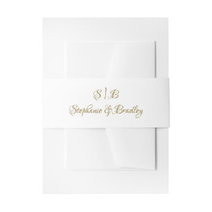 White Gold Elegant Simple Modern Wedding Invitation Belly Band