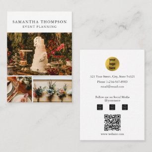 White & Gold Event Planning & Entertainment Photo Business Card