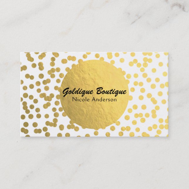 White & Gold Faux Foil Confetti Modern Glam Business Card (Front)